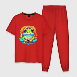 Пижама хлопковая мужская Неоновая лягушка, цвет: красный