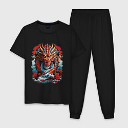 Пижама хлопковая мужская Китайский дракон в воде, цвет: черный
