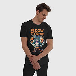 Пижама хлопковая мужская Мяу Тайсон - кот боксер, цвет: черный — фото 2