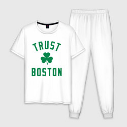 Пижама хлопковая мужская Верю в Бостон, цвет: белый