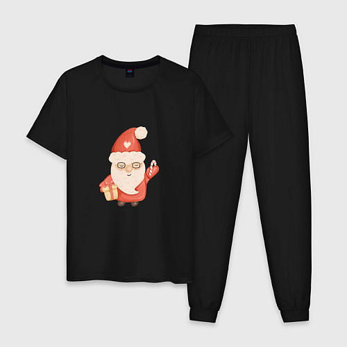 Мужская пижама Дед Мороз с подарком на Новый год / Черный – фото 1
