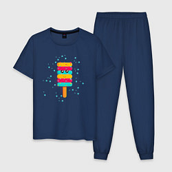 Пижама хлопковая мужская Мороженое пирамидка, цвет: тёмно-синий