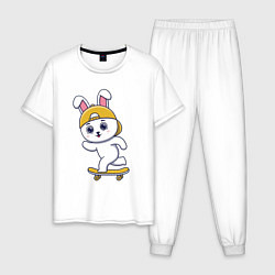 Пижама хлопковая мужская Зайка скейтер, цвет: белый