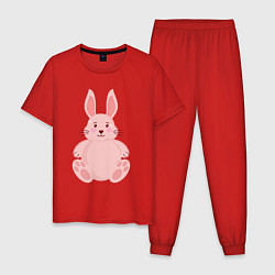 Пижама хлопковая мужская Розовый зайчонок, цвет: красный