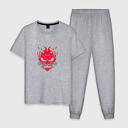 Пижама хлопковая мужская Логотип Samurai Cyberpunk 2077 - симметричный, цвет: меланж