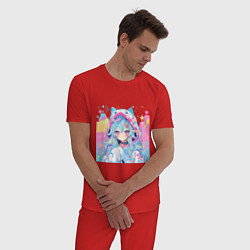 Пижама хлопковая мужская Девочка в ушастом капюшоне, цвет: красный — фото 2