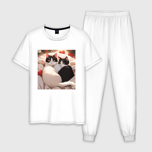 Мужская пижама Милые кошки с сердеком / Белый – фото 1