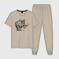 Пижама хлопковая мужская Носорог стильный, цвет: миндальный