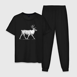 Пижама хлопковая мужская Северный олень белый, цвет: черный