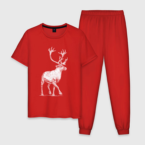 Мужская пижама Северный олень белый спереди / Красный – фото 1