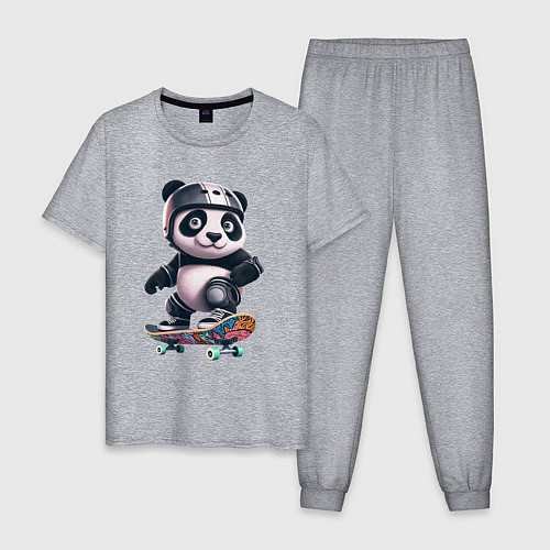 Мужская пижама Cool panda on a skateboard - extreme / Меланж – фото 1