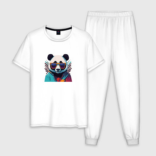 Мужская пижама Модная панда в солнечных очках / Белый – фото 1