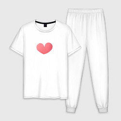 Пижама хлопковая мужская Акварельное нежно-розовое сердце, цвет: белый