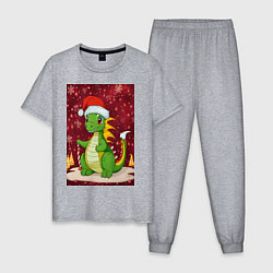 Пижама хлопковая мужская Рождественский дракон, цвет: меланж