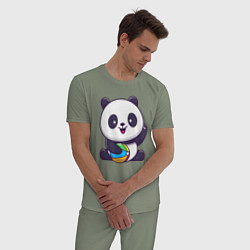 Пижама хлопковая мужская Панда с мячиком, цвет: авокадо — фото 2