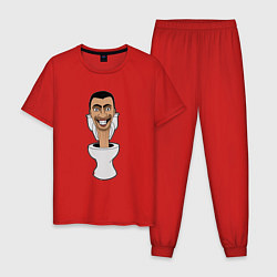 Пижама хлопковая мужская Скибиди Туалет на позитиве, цвет: красный