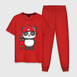 Пижама хлопковая мужская Панда скейтер, цвет: красный