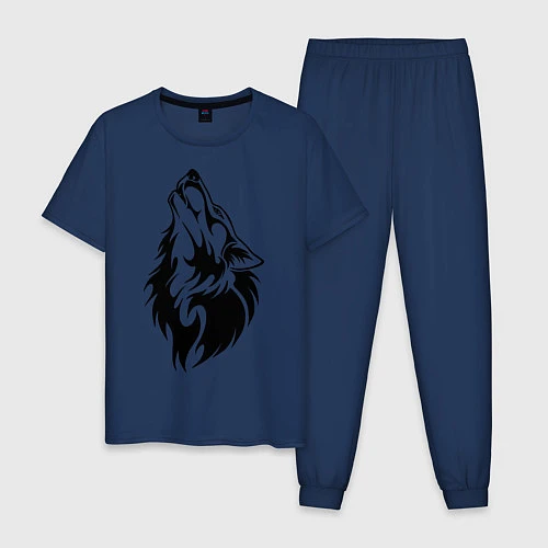 Мужская пижама Воющий волк / Тёмно-синий – фото 1