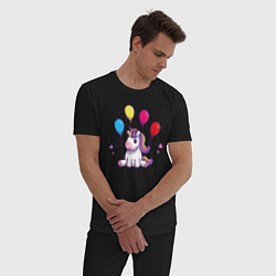 Пижама хлопковая мужская Единорог и шарики, цвет: черный — фото 2