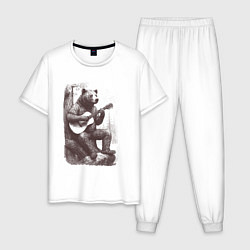 Мужская пижама Медведь в лесу играет на акустической гитаре