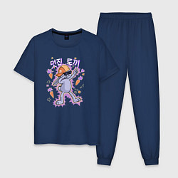 Пижама хлопковая мужская Модный танцующий корейский кролик, цвет: тёмно-синий