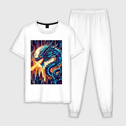 Пижама хлопковая мужская New year dragon - neon, цвет: белый
