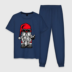 Пижама хлопковая мужская Санта Клаус - гном, цвет: тёмно-синий