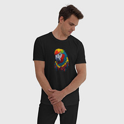 Пижама хлопковая мужская Красочный попугай в ярких перьях, цвет: черный — фото 2
