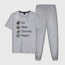 Пижама хлопковая мужская Eat sleep caturday, цвет: меланж