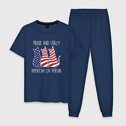 Пижама хлопковая мужская Гордый и сумасшедший американский кошатник, цвет: тёмно-синий