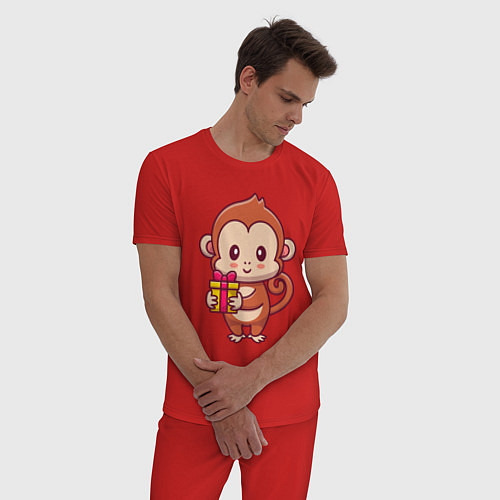 Мужская пижама Обезьянка с подарком / Красный – фото 3