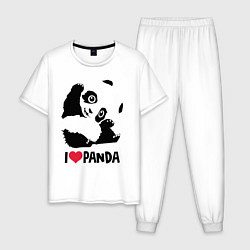 Пижама хлопковая мужская I love panda, цвет: белый