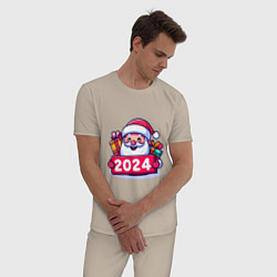 Пижама хлопковая мужская С Новым 2024 годом, цвет: миндальный — фото 2
