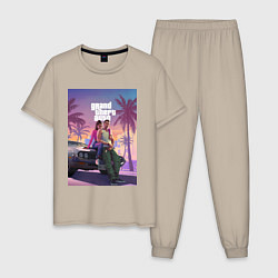 Пижама хлопковая мужская GTA6, цвет: миндальный