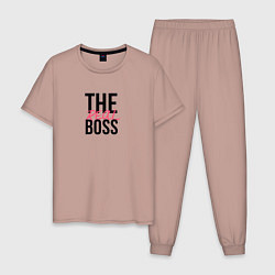 Пижама хлопковая мужская The real boss, цвет: пыльно-розовый