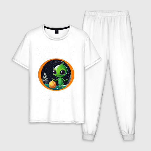 Мужская пижама Зелёненький человечек / Белый – фото 1
