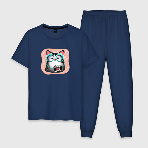 Мужская пижама Кошка и фотоаппарат / Тёмно-синий – фото 1
