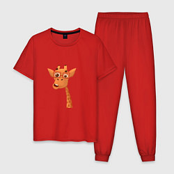 Пижама хлопковая мужская Мультяшный жираф, цвет: красный