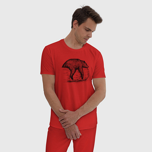 Мужская пижама Медведь отдыхает на бревне / Красный – фото 3