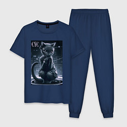 Пижама хлопковая мужская Кибер кисуля, цвет: тёмно-синий