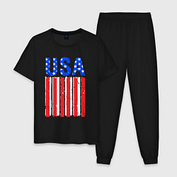 Пижама хлопковая мужская America flag, цвет: черный