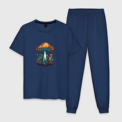 Пижама хлопковая мужская Психоделические грибы, цвет: тёмно-синий
