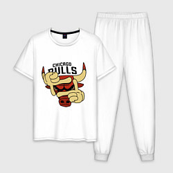 Пижама хлопковая мужская Bulls logo with hands, цвет: белый