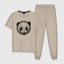 Пижама хлопковая мужская Панды голова, цвет: миндальный