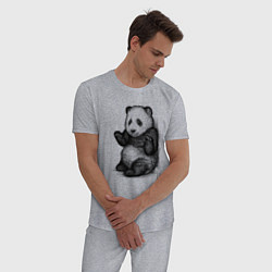 Пижама хлопковая мужская Детеныш панды, цвет: меланж — фото 2
