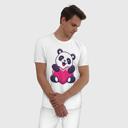 Пижама хлопковая мужская Сердце панды, цвет: белый — фото 2