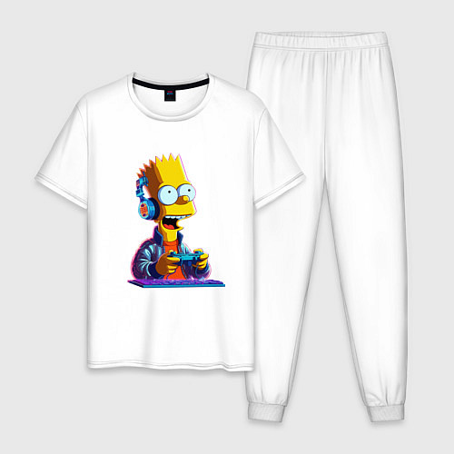 Мужская пижама Bart is an avid gamer / Белый – фото 1