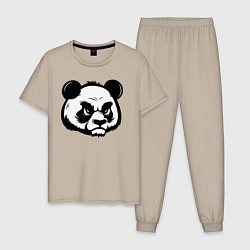 Пижама хлопковая мужская Недовольная морда панды, цвет: миндальный