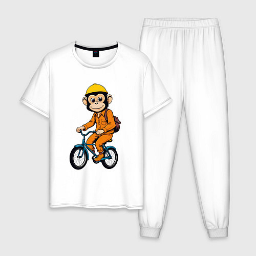 Мужская пижама Обезьяна на велосипеде / Белый – фото 1