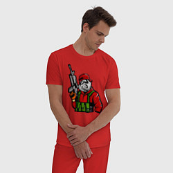 Пижама хлопковая мужская Панда с оружием и в бронежилете, цвет: красный — фото 2